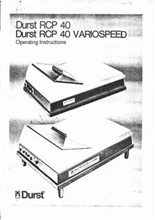 Durst RCP 40 VSN manual. Camera Instructions.